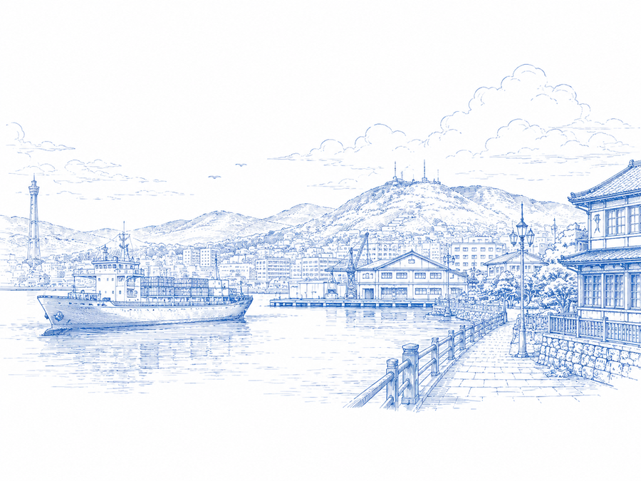 長崎の海辺の線画
